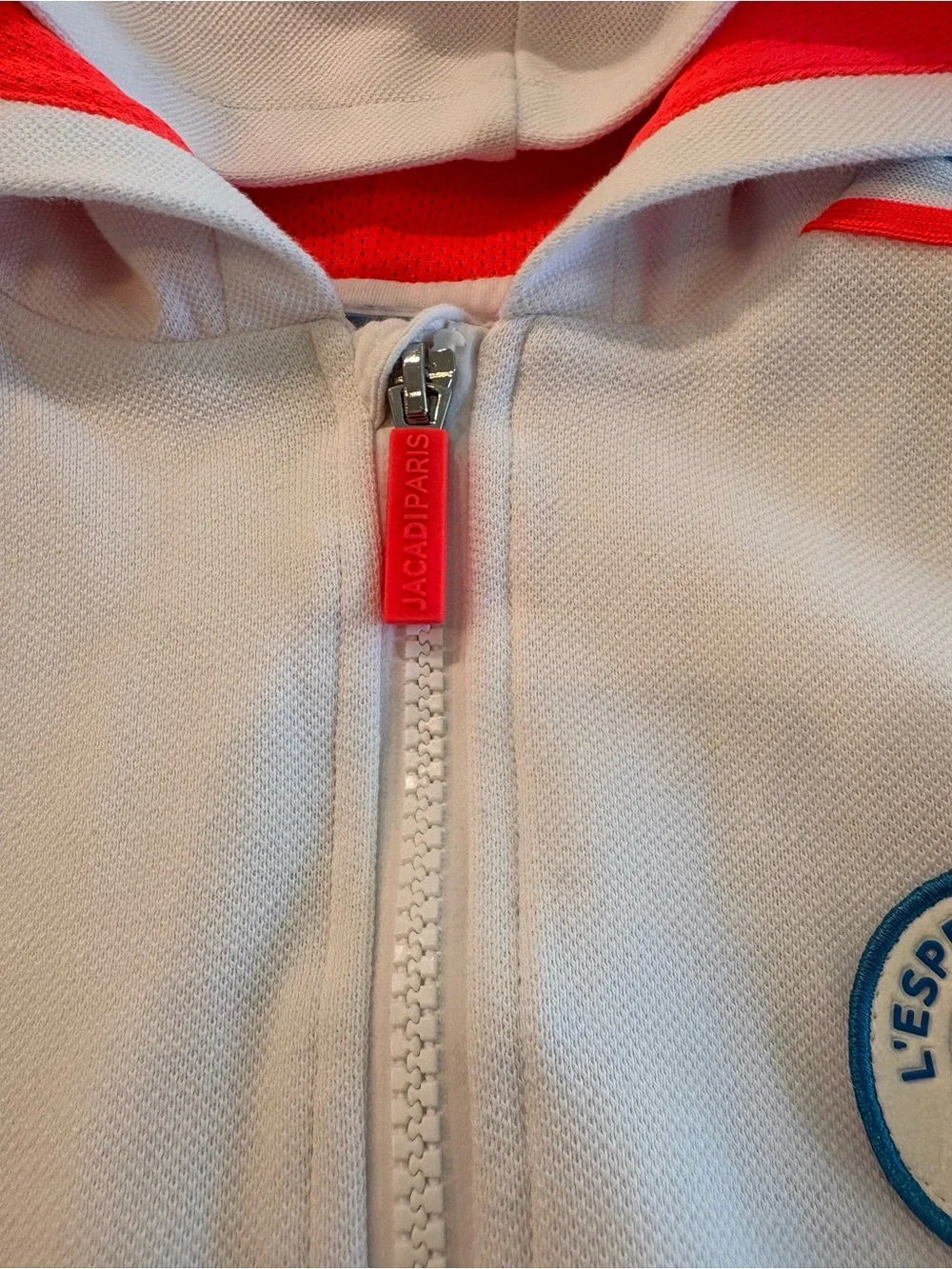 Jacadi Paris White Zip Up Hoodie Neon Strip Mesh Lined Lightweight Girls 10